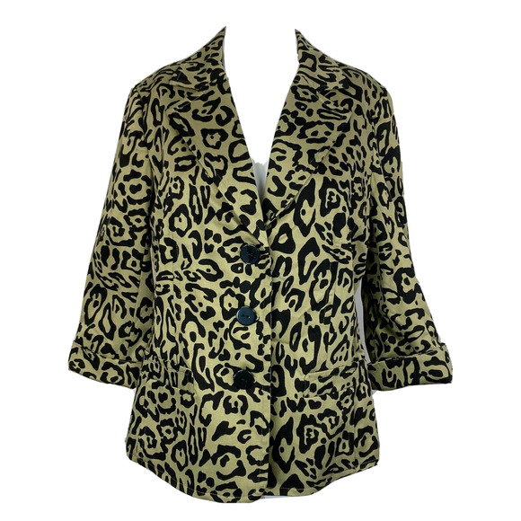 Linea by Louis Dell'Olio Jackets & Blazers - Linea By Louis Dell'Olio Blazer Womens Green Leopard Cotton Stretch Jacket NWOT
